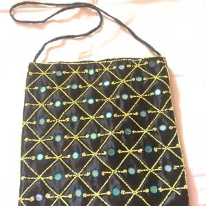Boho chic beaded and mirrored shoulder bag.